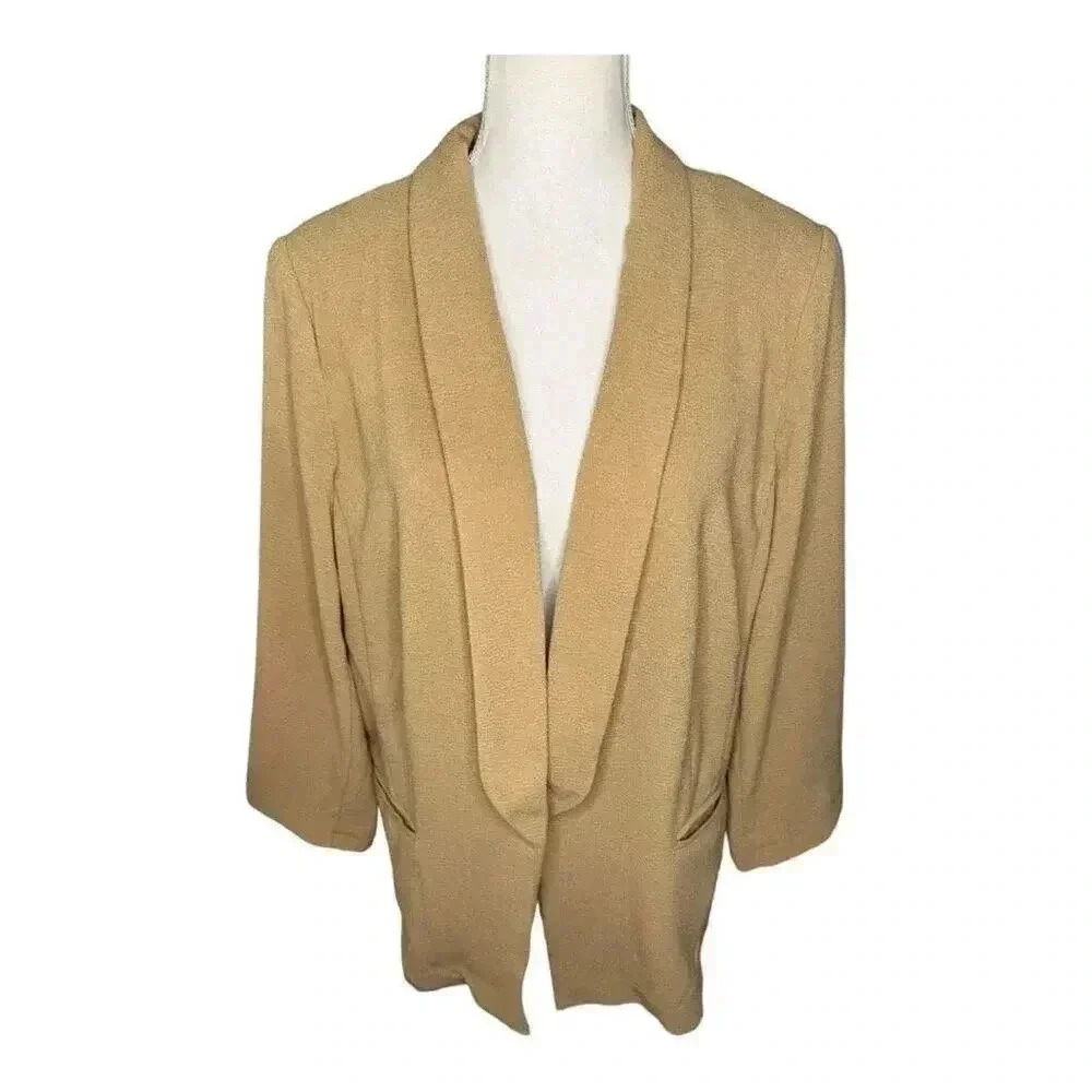 NEW Lauren Conrad Women's‎ Blazer Size 16 Beige Open Front Ruched Sleeve Casual